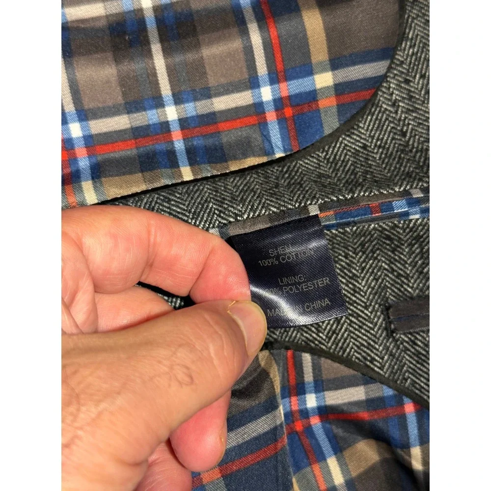 US Polo Assn Mens Grey Herringbone Blazer Elbow Patch Plaid Lining GLE4017J